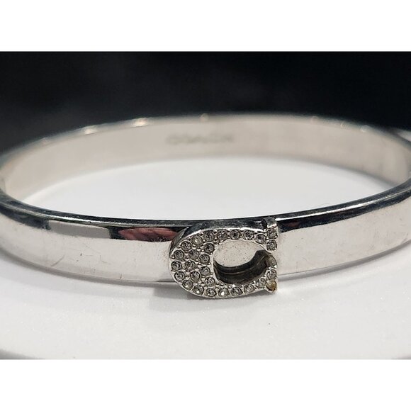 Coach Pave Signature "C" Silver-Tone Hinged Bangle Bracelet - Picture 3 of 6
